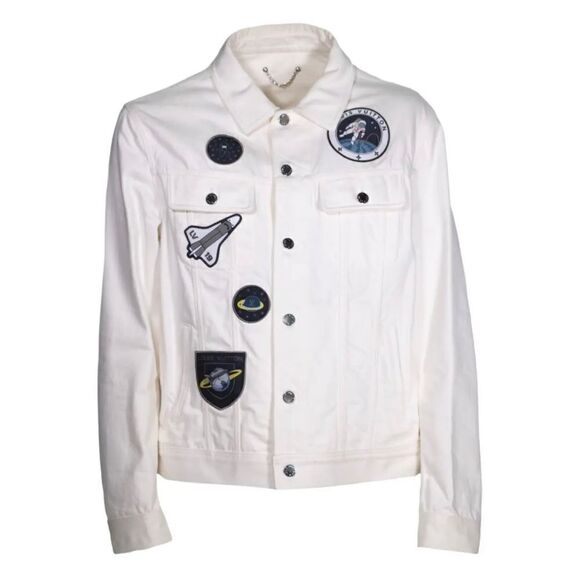 Louis Vuitton White Space Applique Denim Jacket Size 52 Large L - Picture 1 of 11